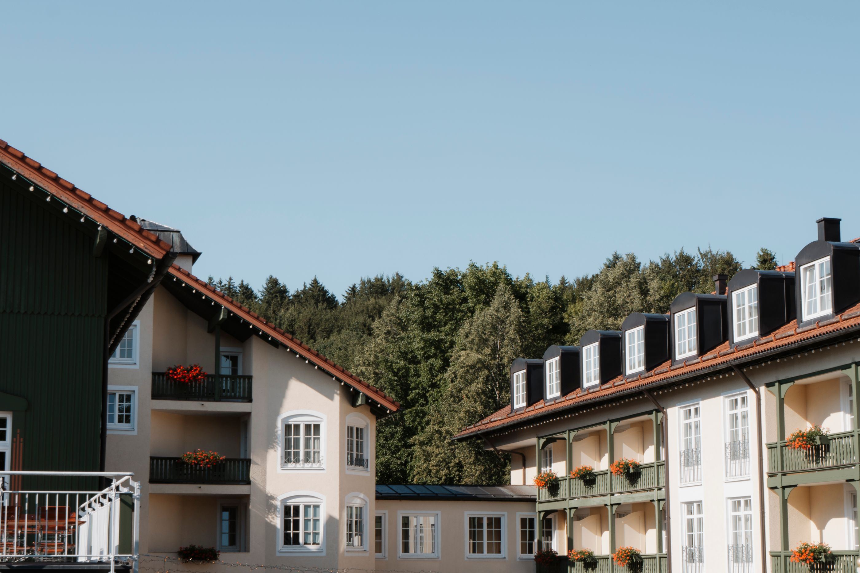 The Bayerischer Hof with green wooden balconies